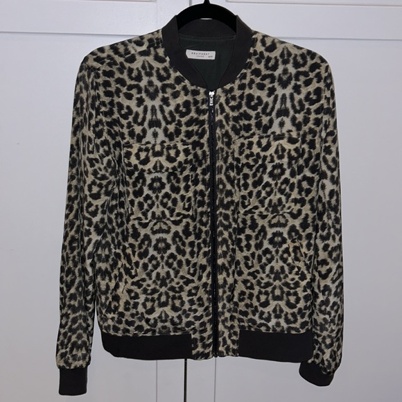🐆Equipment Femme Women's 100% Silk Leopard Animal Print Bomber Jacket - Picture 3 of 11